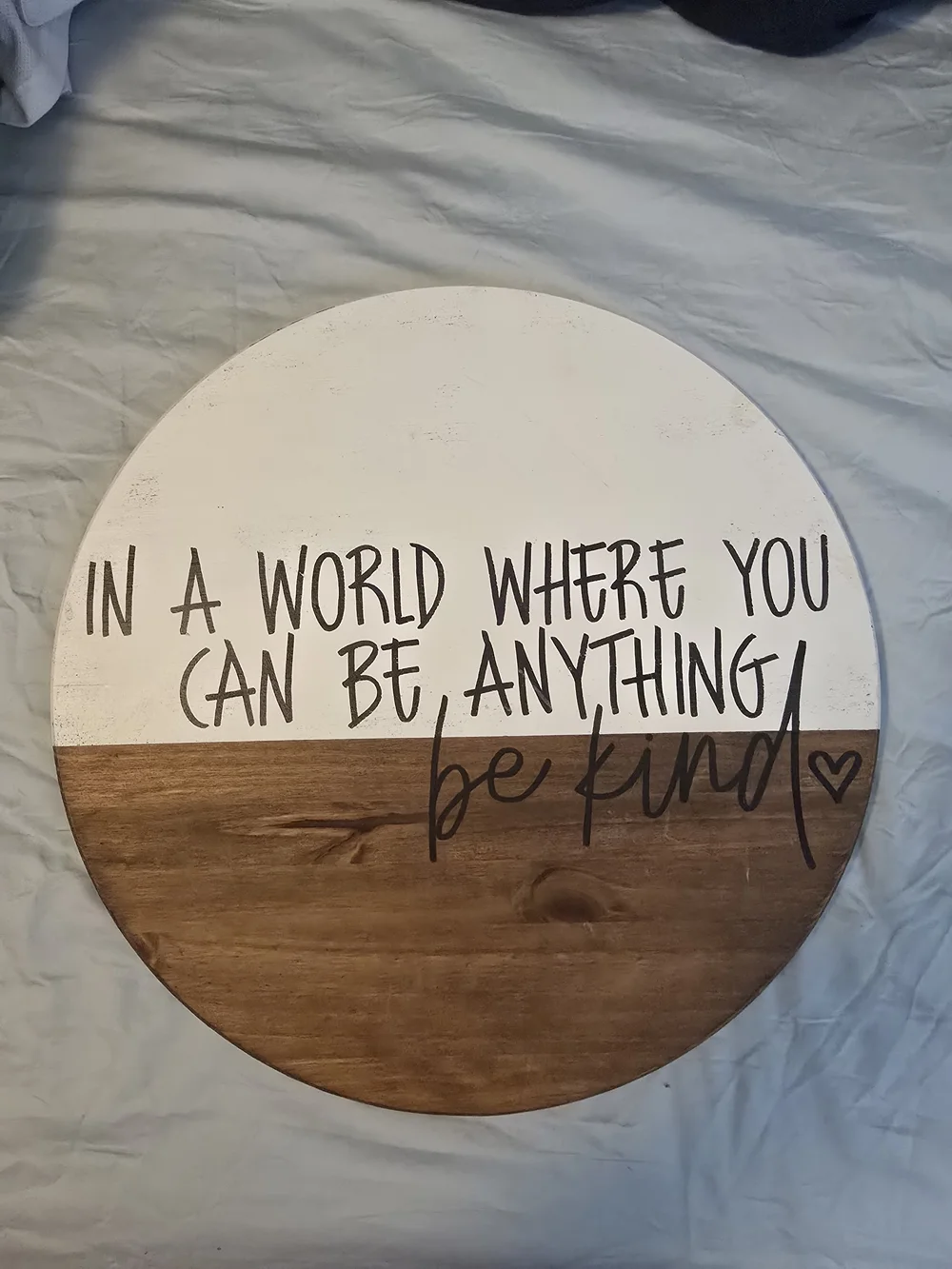 Be Kind Round Wood Wall Sign - White and Brown